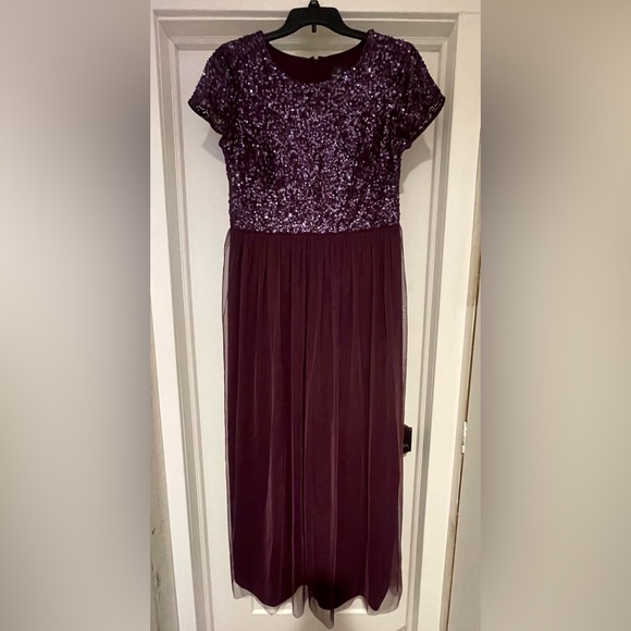 Adrianna Papell Sequined Tulle A Line Evening Gown Current/Purple Sz 16 - Picture 1 of 6